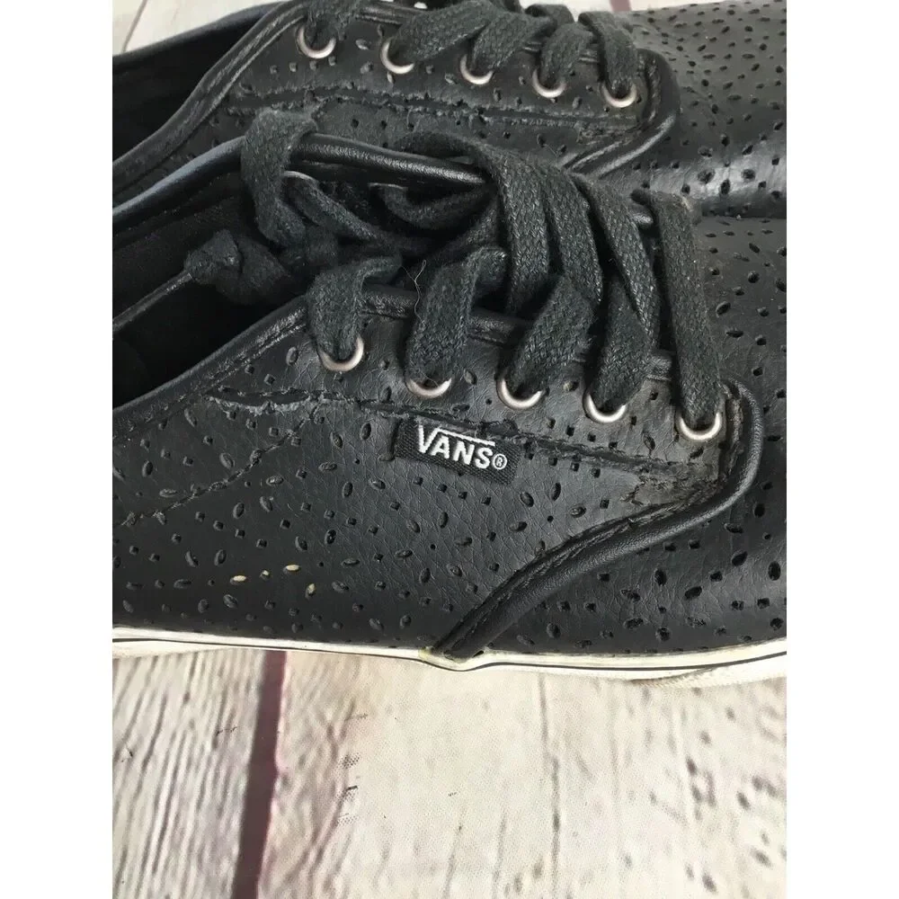Vans Skate Shoes‎ Sneakers Lace Up Perforated Black Leather Unisex/Womens Sz 7,5